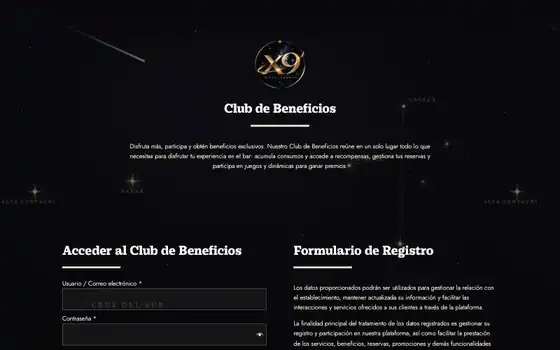 Página de ingreso y registro del Club de Beneficios en bar9.cl