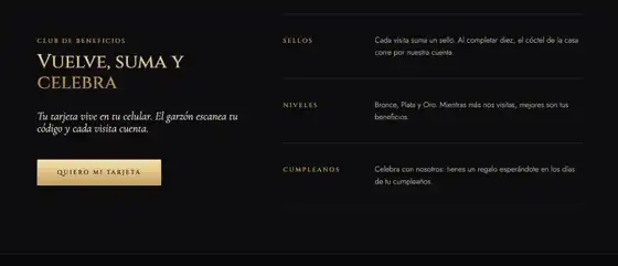 Sección del Club de Beneficios en bar9.cl: sellos, niveles y cumpleaños